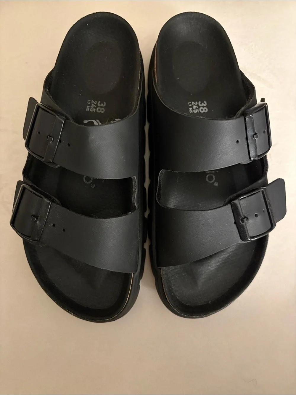 Papillio by Birkenstock Black Platform Double Buckle Women’sSandals EU 38 US 7-7